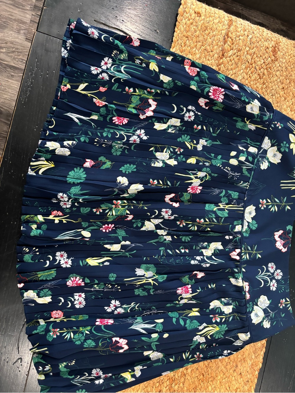 LOFT Navy Floral Pleated Skirt